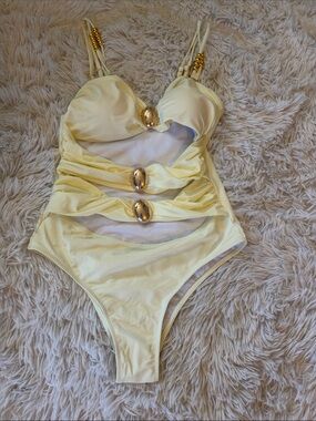 Girls Yellow One-Piece Swimsuit with Gold Accent
